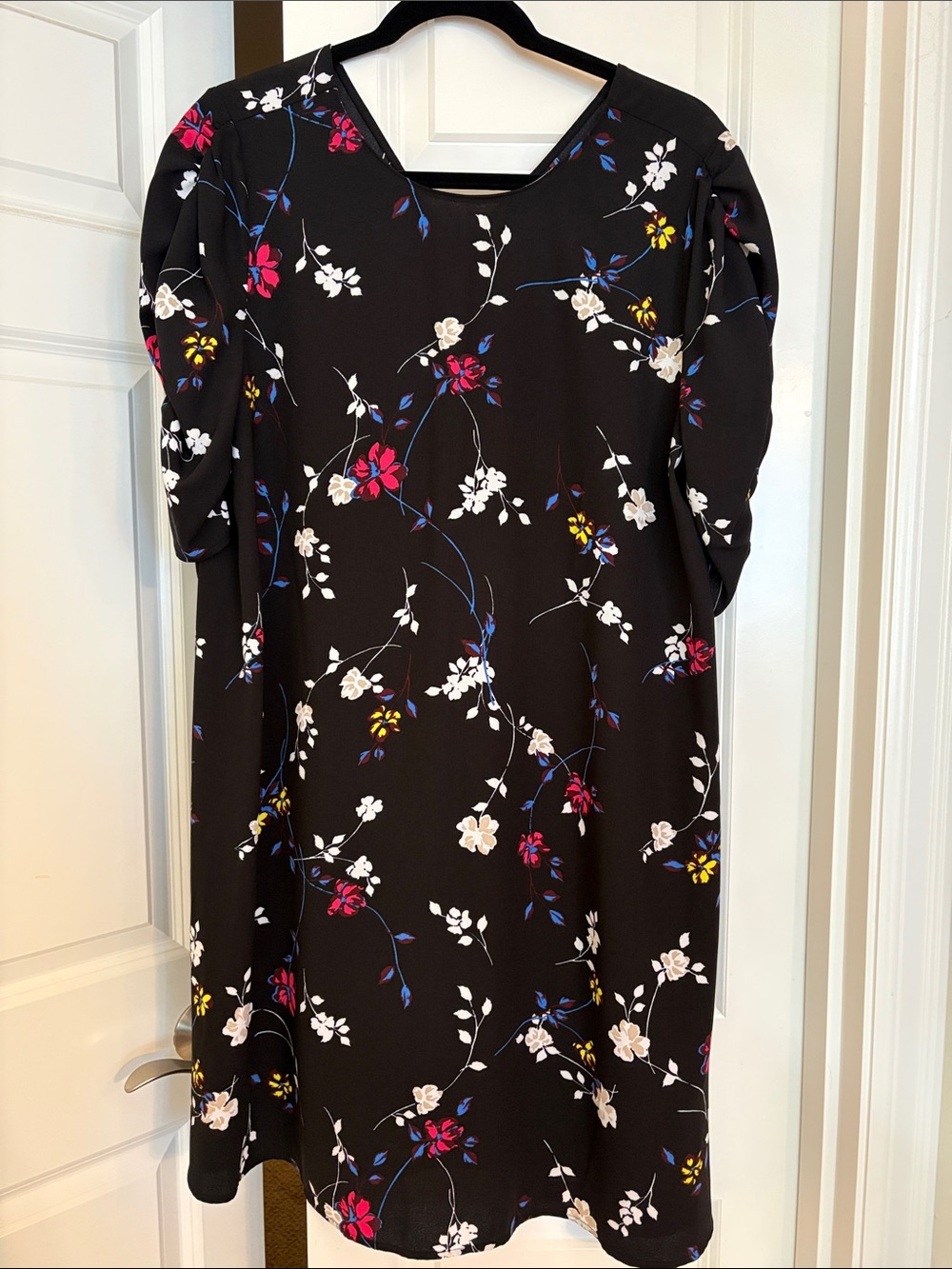 Halogen Black Floral Puff-Sleeve Mini Dress